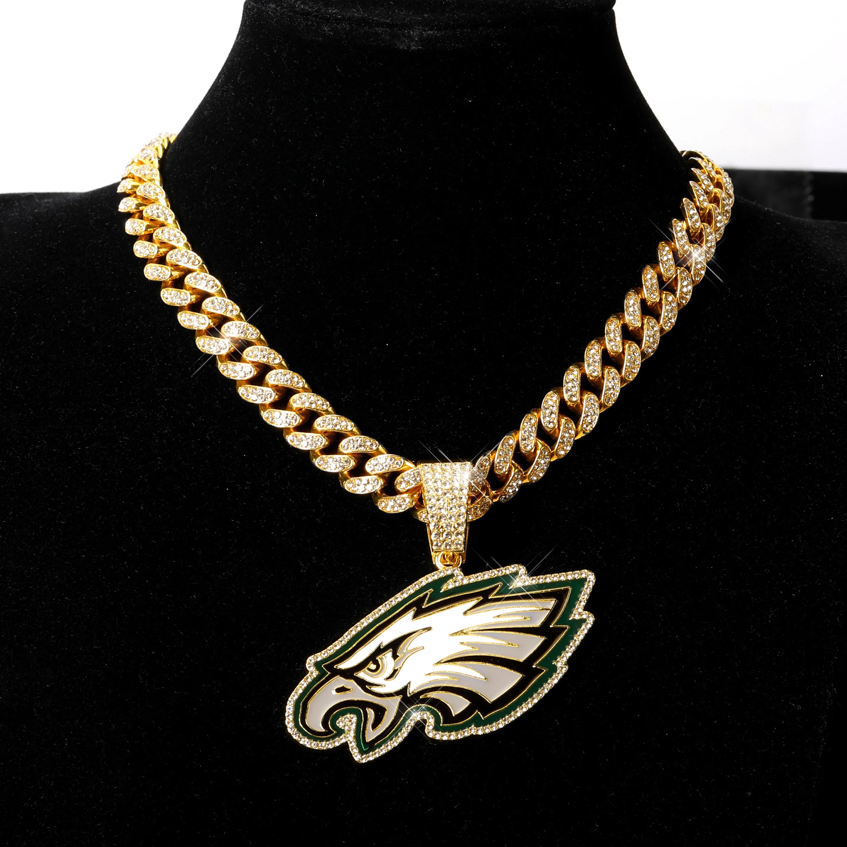 Sports LOGO Pendant Necklace with Iced Out Cuban Chains for Football Fans