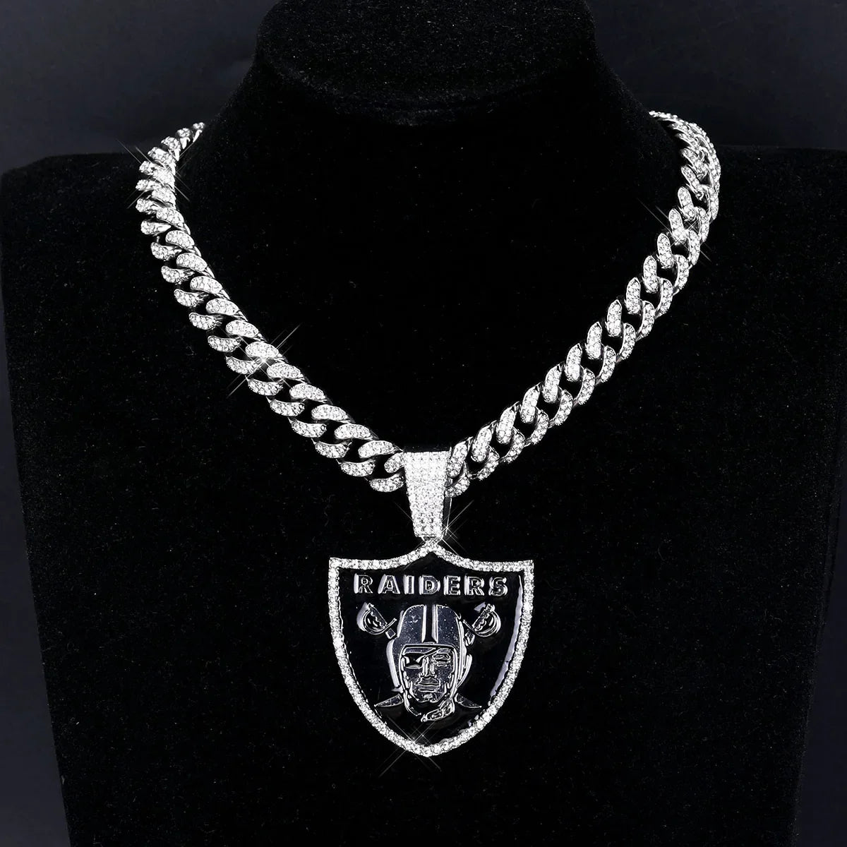 Sports LOGO Pendant Necklace with Iced Out Cuban Chains for Football Fans