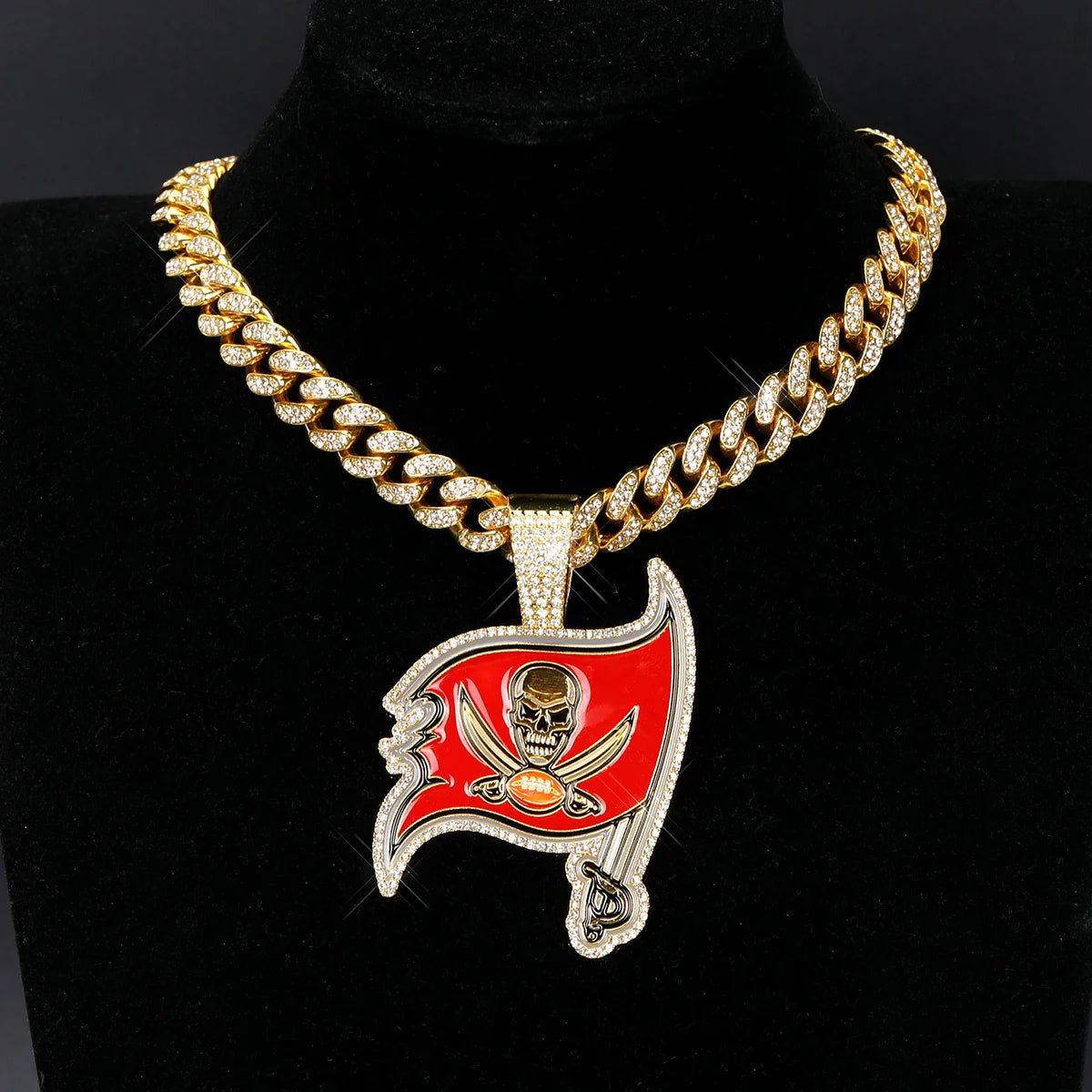 Sports LOGO Pendant Necklace with Iced Out Cuban Chains for Football Fans