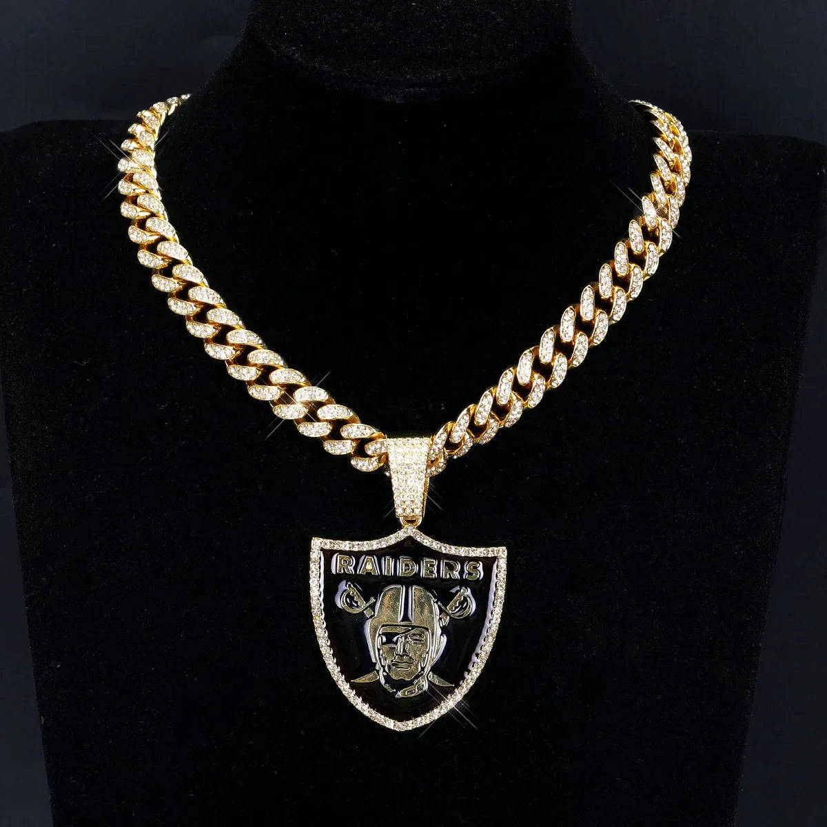 Sports LOGO Pendant Necklace with Iced Out Cuban Chains for Football Fans