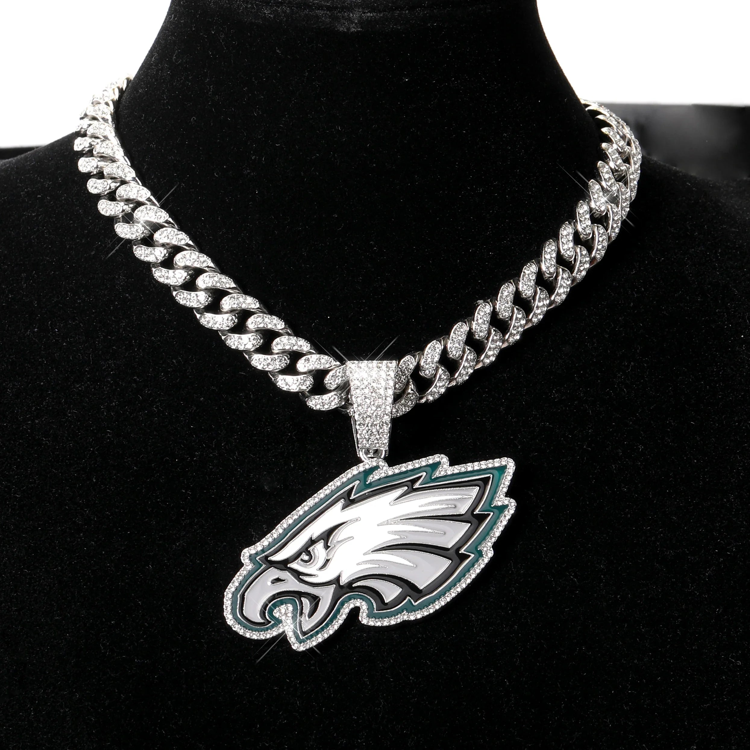 Sports LOGO Pendant Necklace with Iced Out Cuban Chains for Football Fans