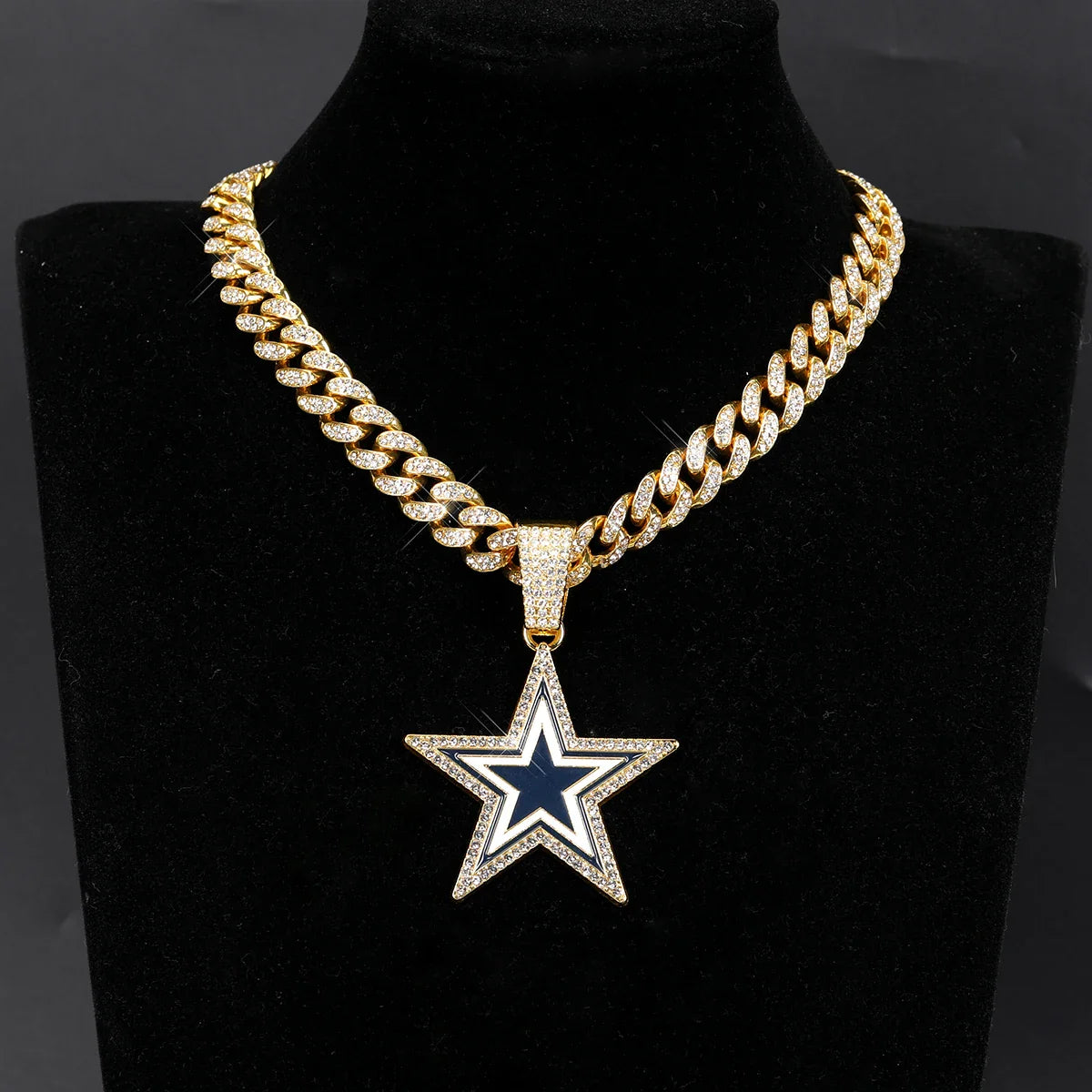 Sports LOGO Pendant Necklace with Iced Out Cuban Chains for Football Fans
