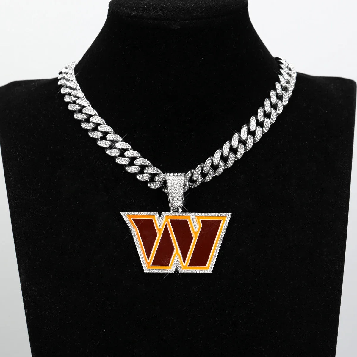 Sports LOGO Pendant Necklace with Iced Out Cuban Chains for Football Fans