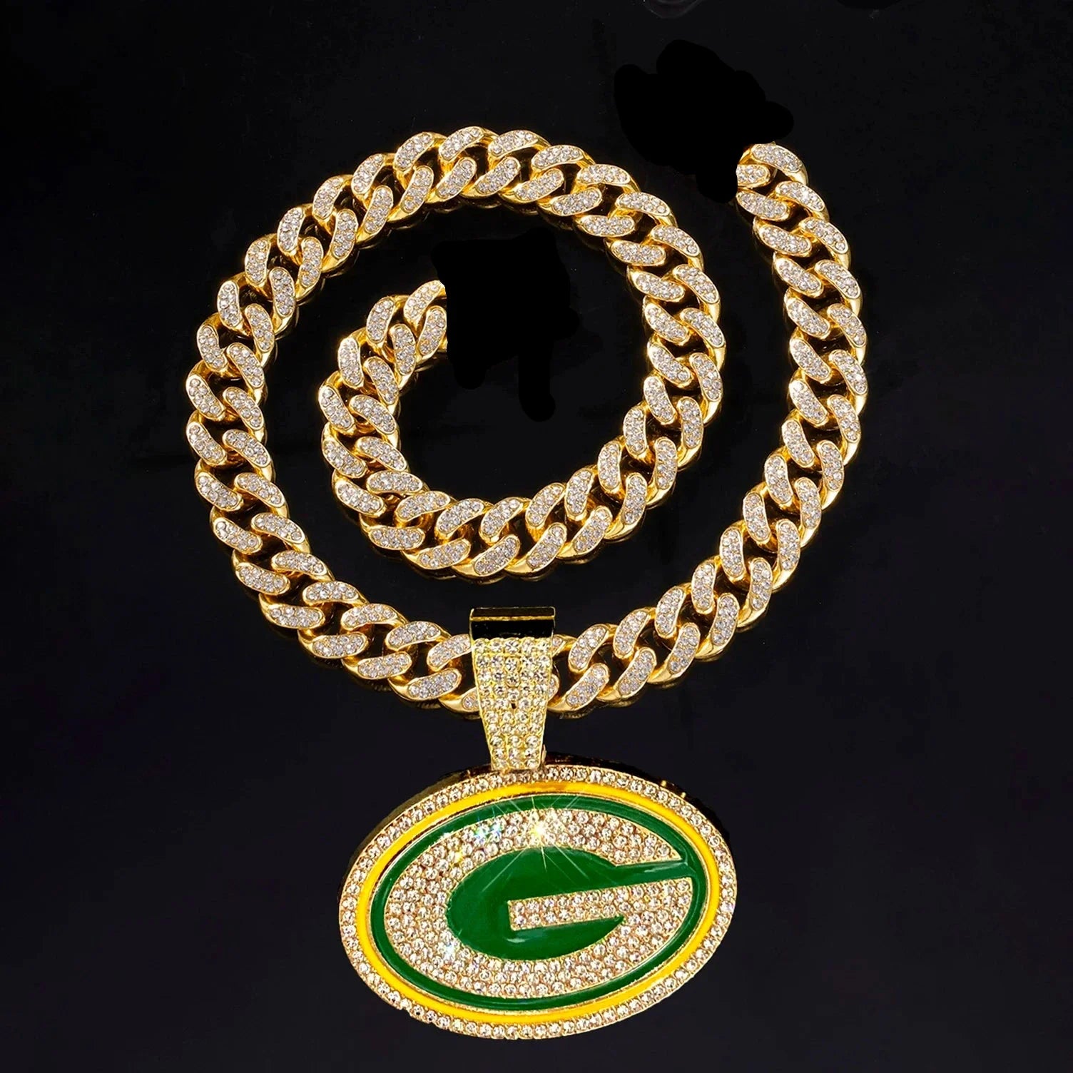 Sports LOGO Pendant Necklace with Iced Out Cuban Chains for Football Fans