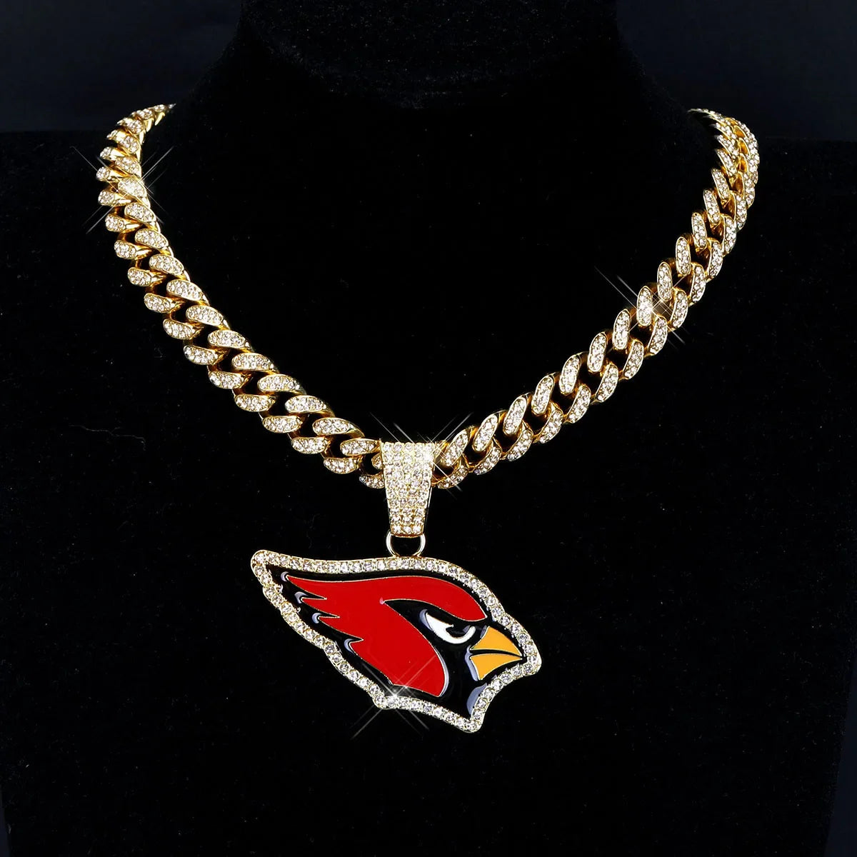 Sports LOGO Pendant Necklace with Iced Out Cuban Chains for Football Fans