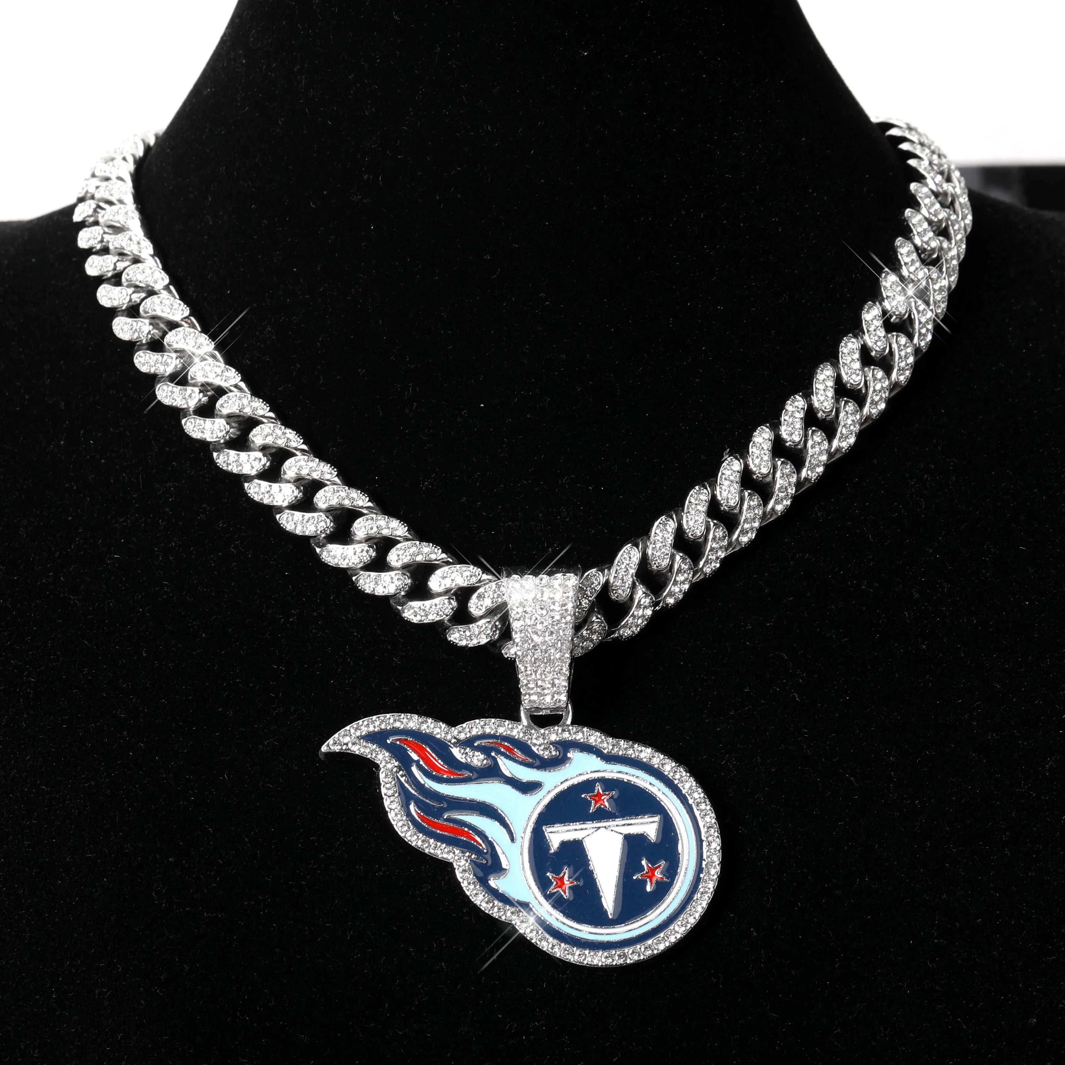 Sports LOGO Pendant Necklace with Iced Out Cuban Chains for Football Fans