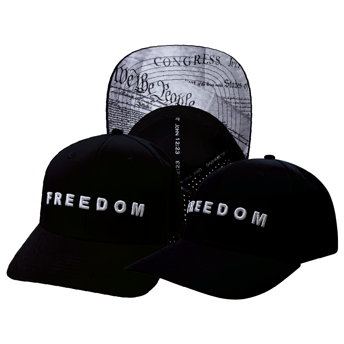 FREEDOM Hat - Black - Baseball Hat Fit - Laser Mesh